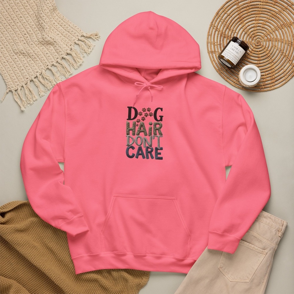 Three Dog Acres Dog Hair Don't Care Hoodie Pink Paw Print Sweatshirt